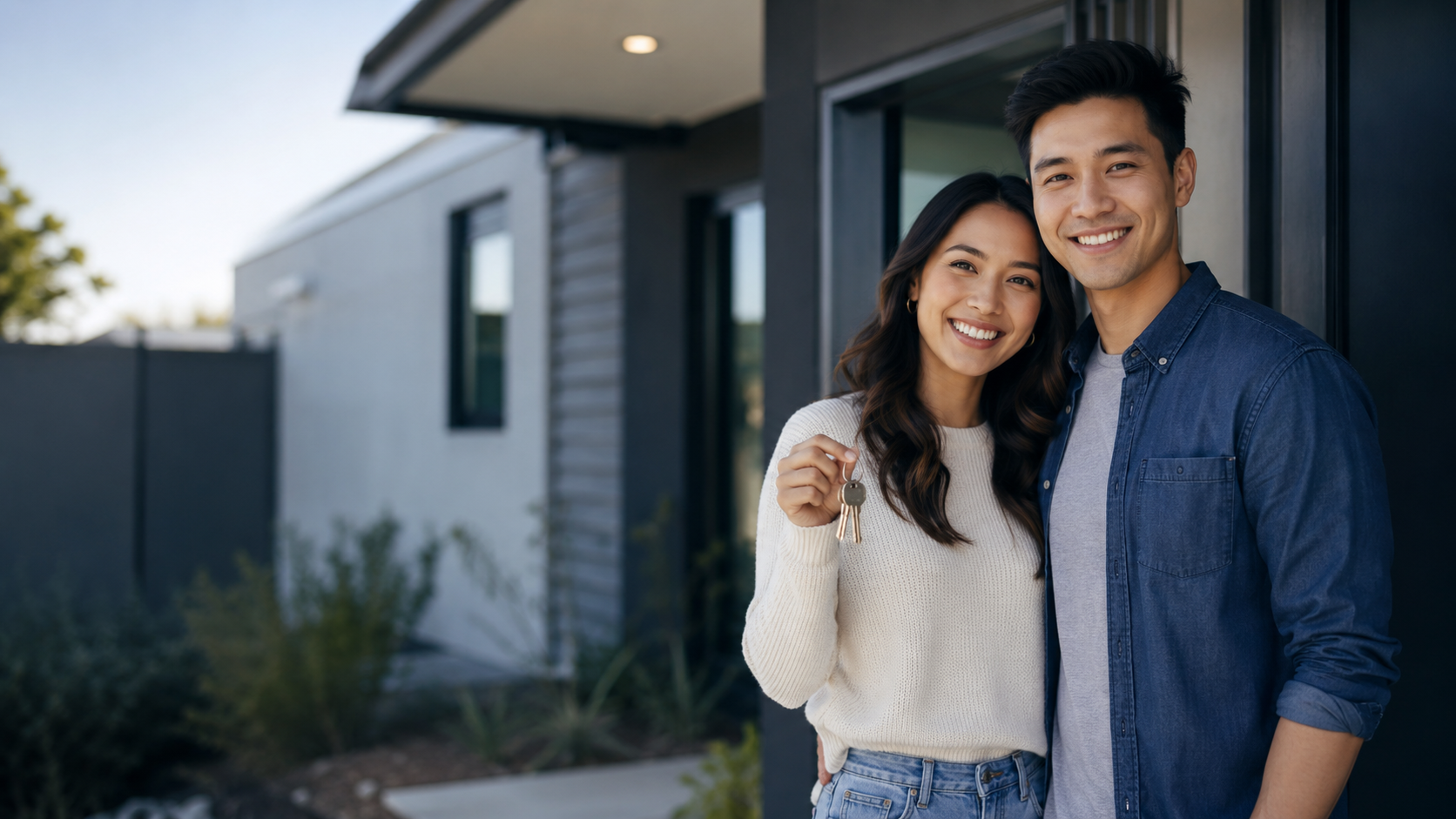 Couple holding the keys to their new home