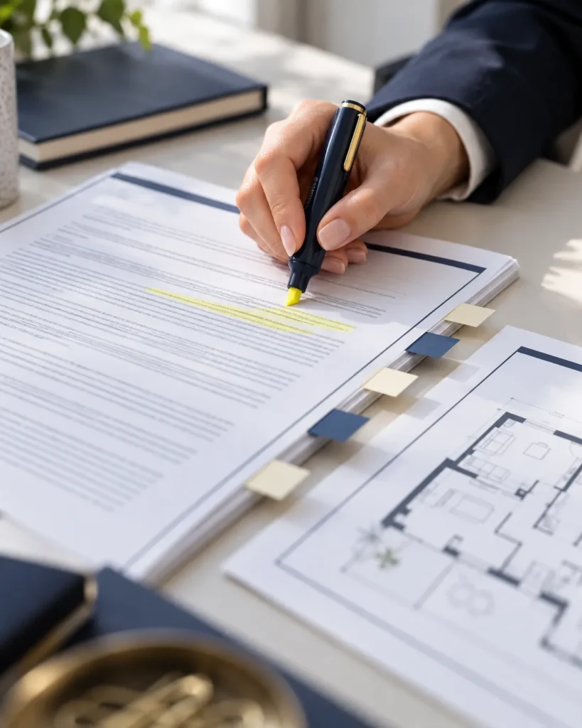 Lawyer highlighting special conditions in a residential building contract
