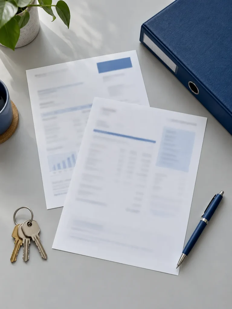 Rates notice, water bill and property papers ready for a Section 32